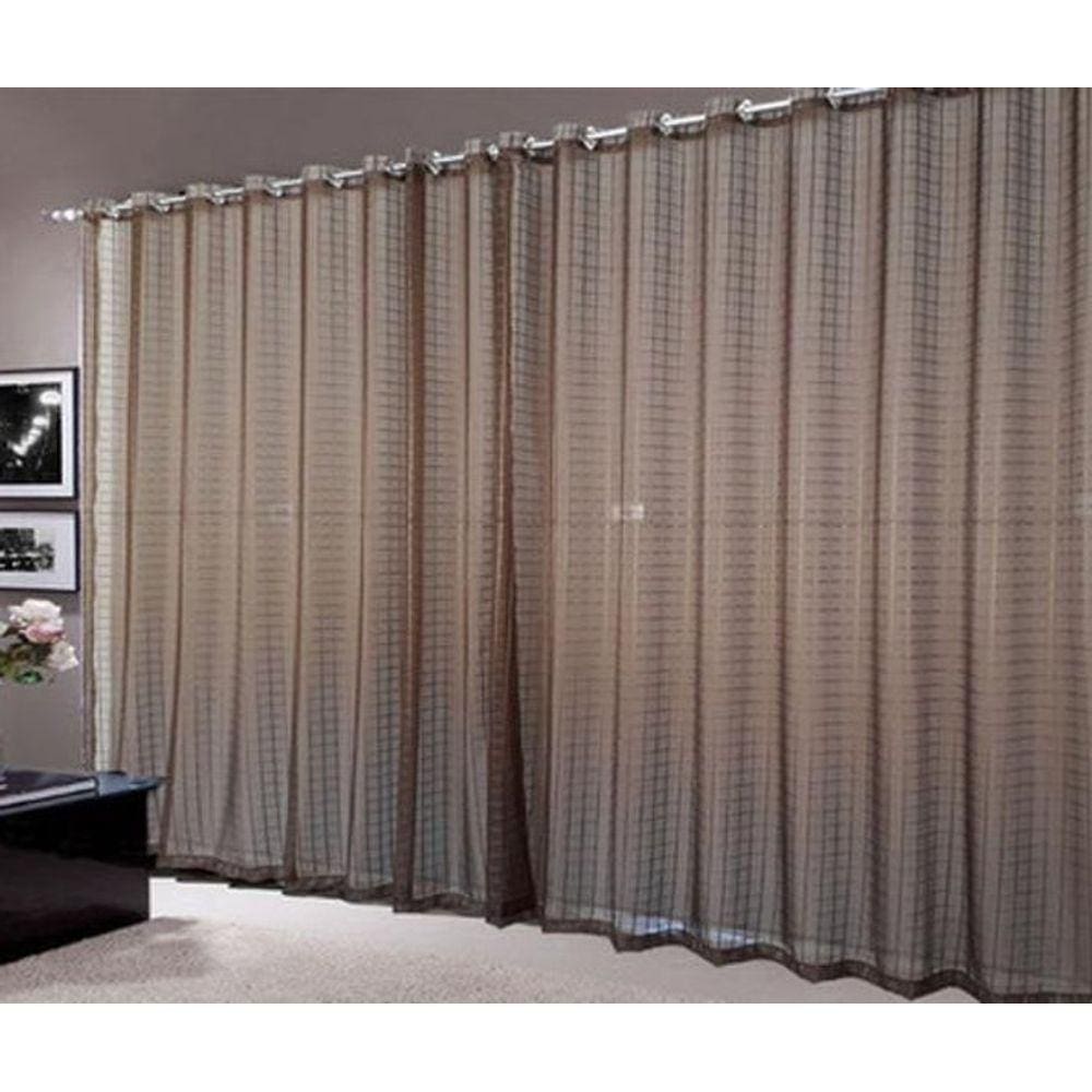 Cortina Para Sala Quarto Tecido Voal Xadrez Marron 4,00X2,80