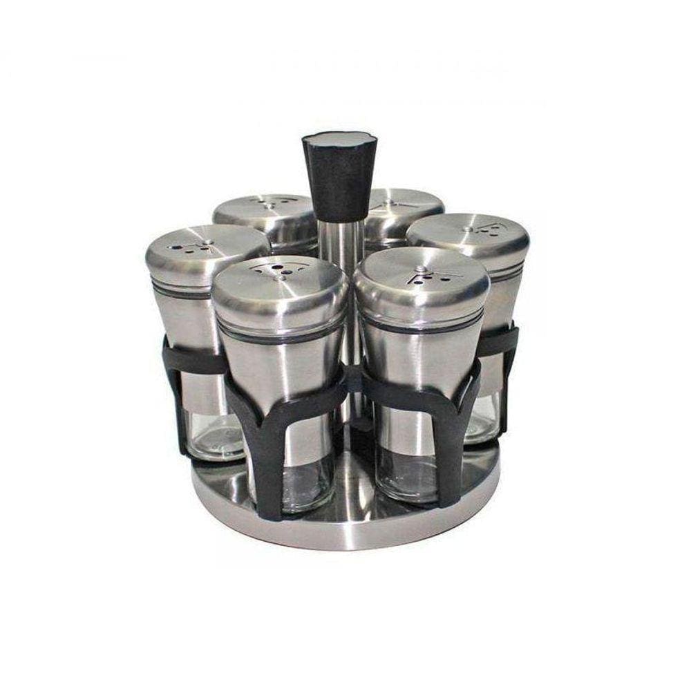 Galheteiro Suporte Porta Condimentos 6 Peças Inox