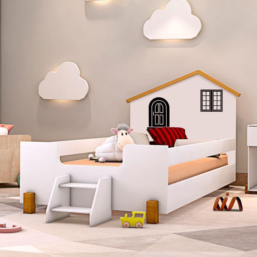 Cama Com Grade De Proteção Solteiro Branco Preto Belíssima Divaloto