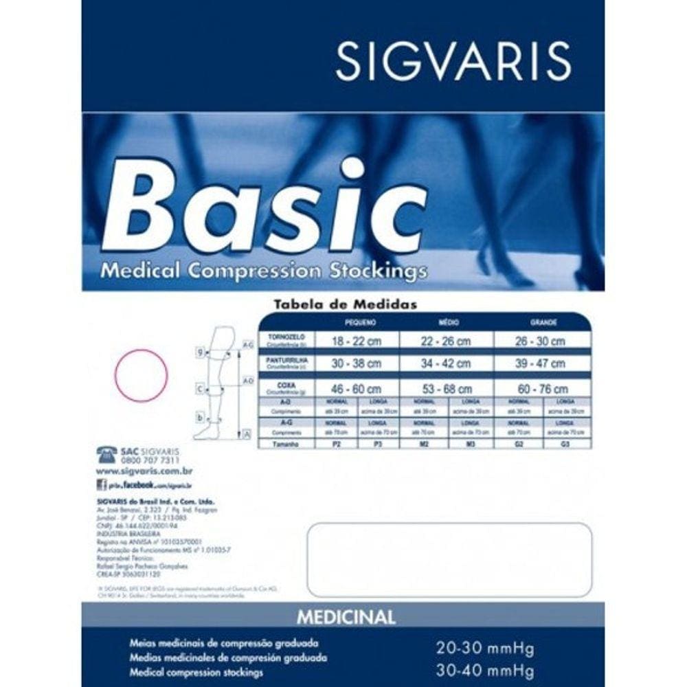 Meia Sigvaris 3/4 Panturrilha Basic Média Compressão 20-30 Mmh