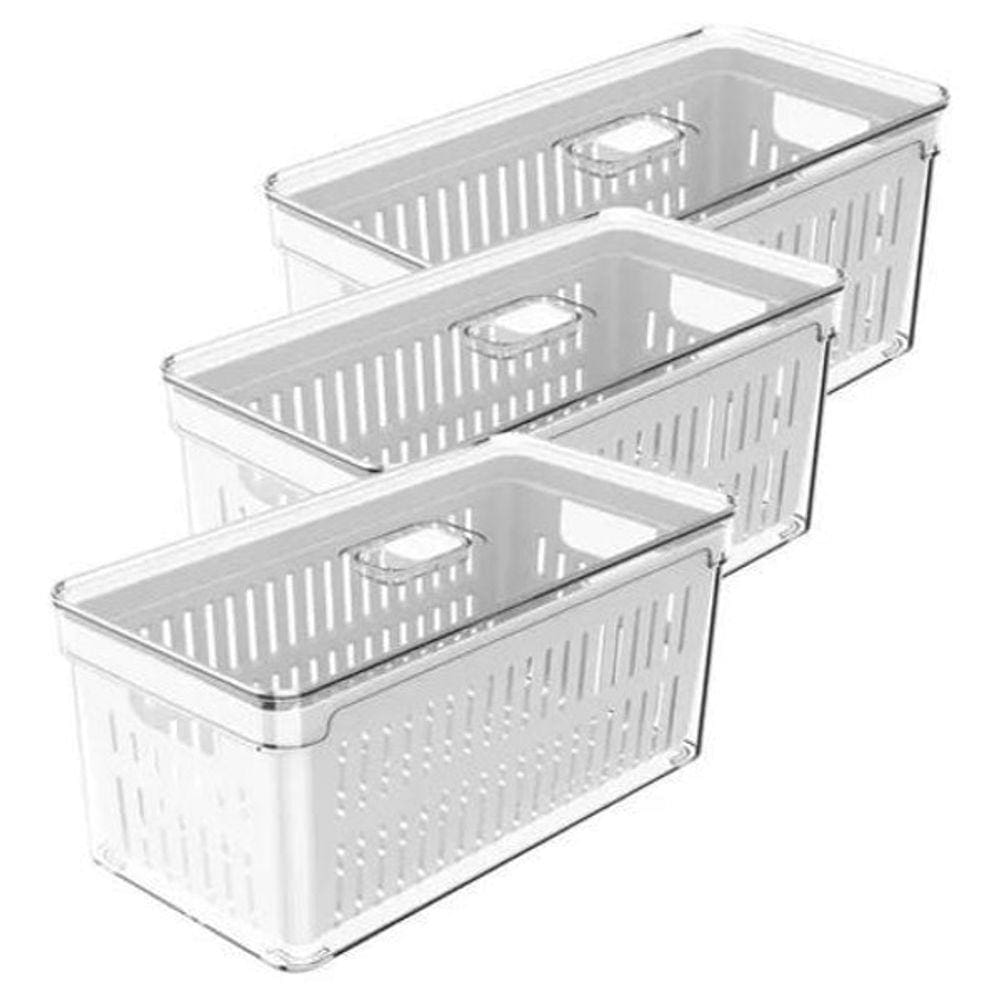 3 Organizadores De Geladeira Com Escorredor 5L Clear Fresh