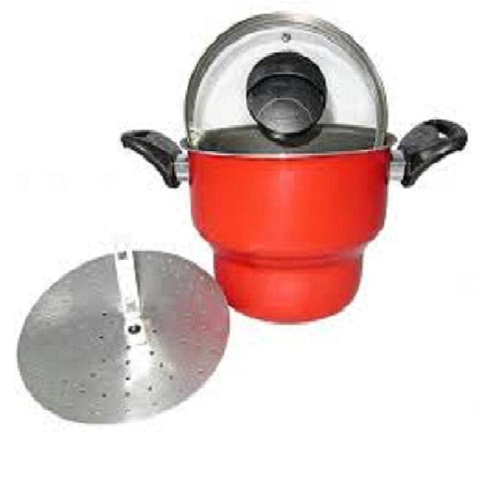 Cuscuzeiro 18 Vermelho Tampa De Vidro