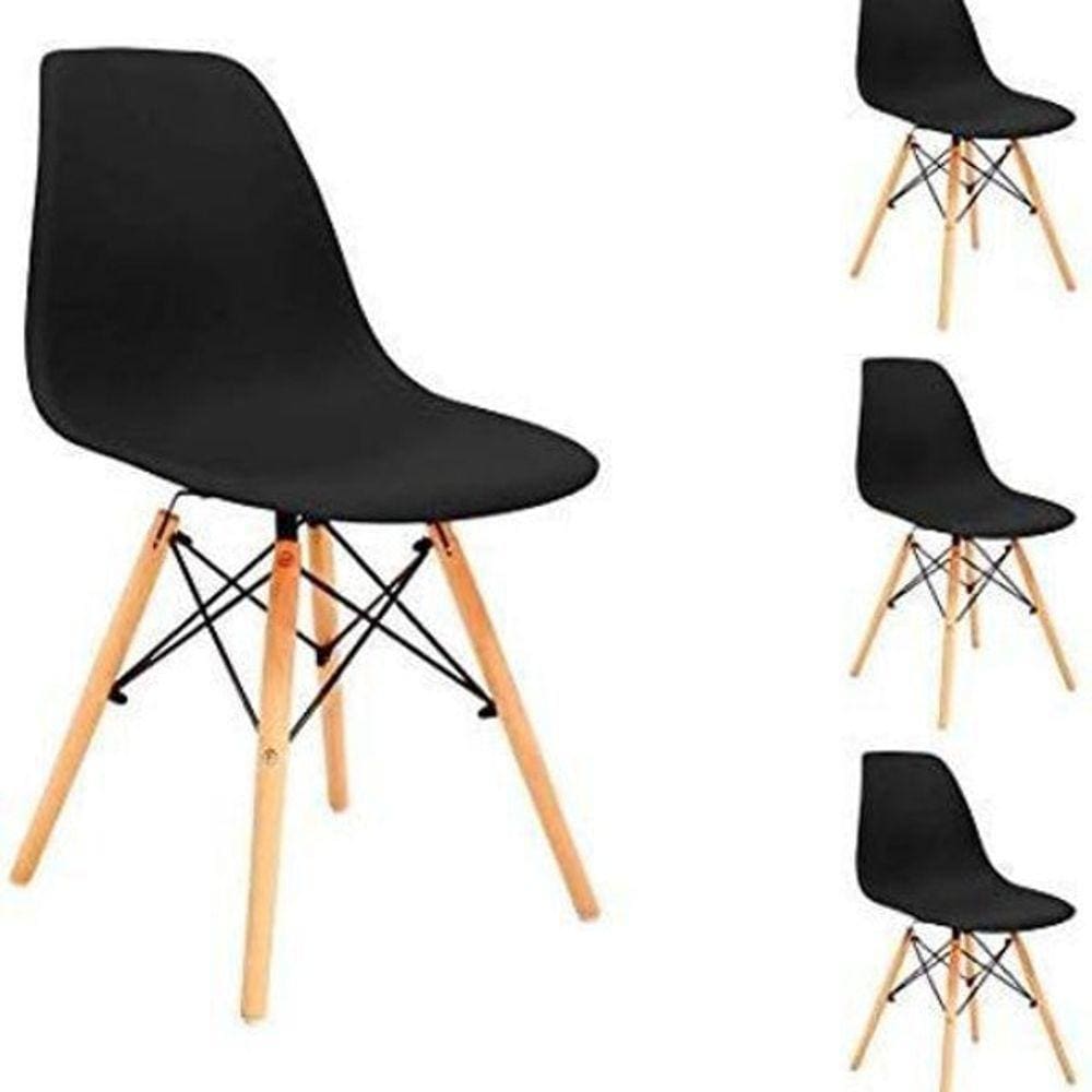 Kit Com 04 Cadeiras Eames Eiffel Base Madeira Preto
