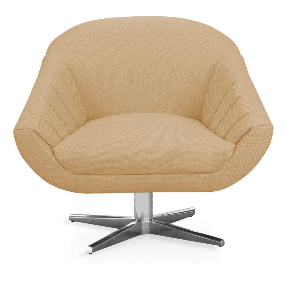 Poltrona Giratória Giovana Linho Base Cromada A27 Areia