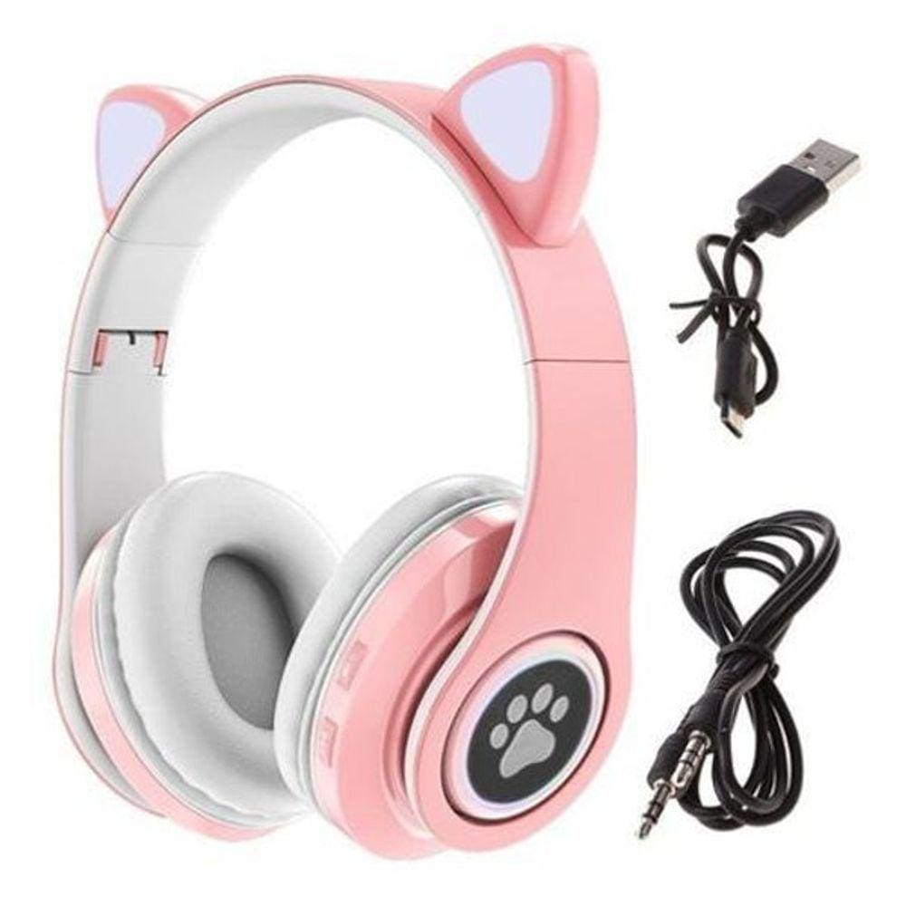Fone De Ouvido Orelha De Gatinho Gamer Bluetooth - Rosa