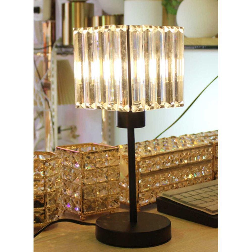 Luminária de Mesa Abajur Quadrado Preto com Vidro 30cm 1E27