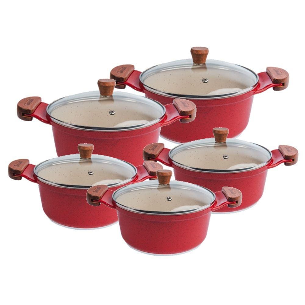 Jogo de Panela Vermelha Marmorizada Javali AM 16 a 24cm