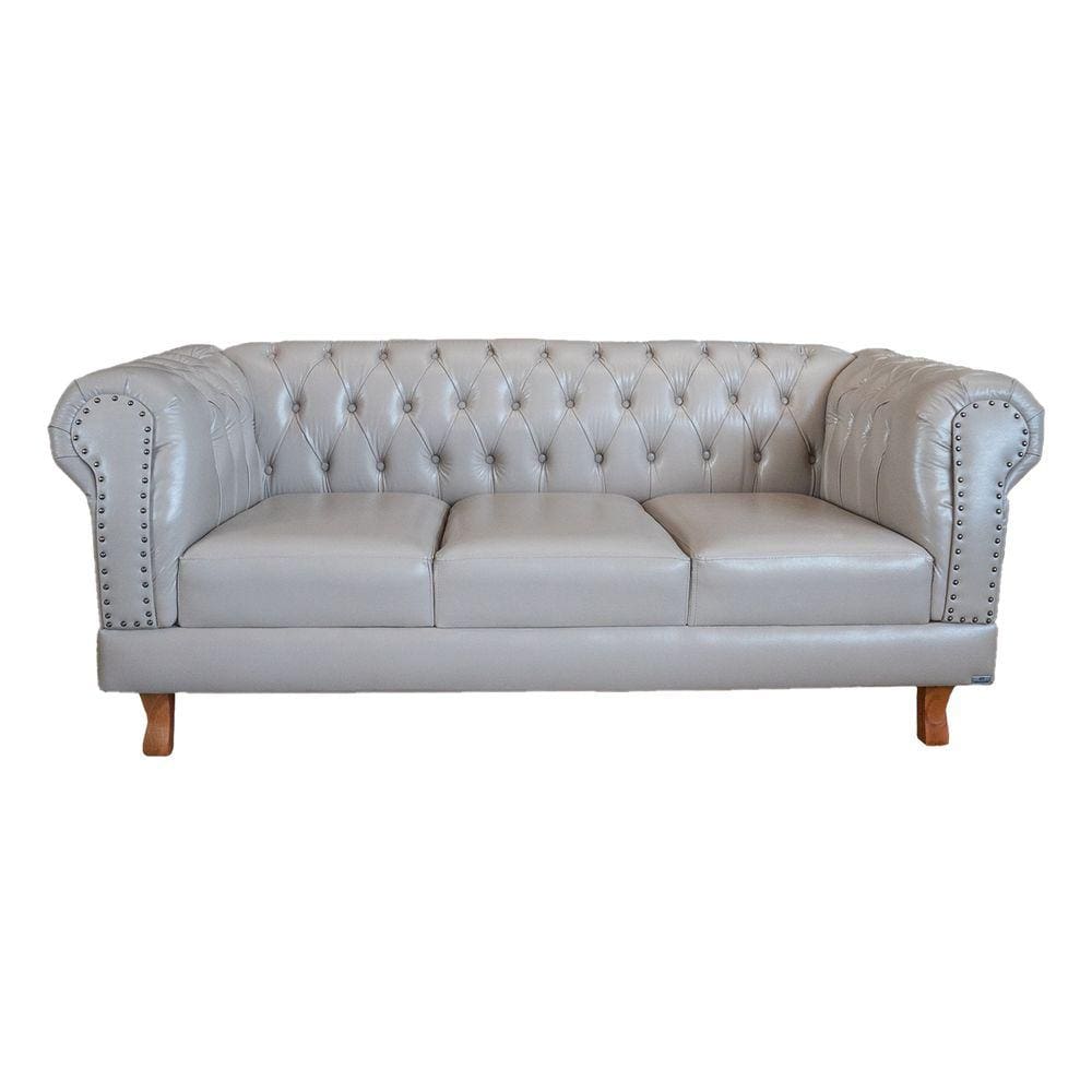 Sofa Chesterfield Duque Courino Bege 2.30M Sala Recepcao Barbearia