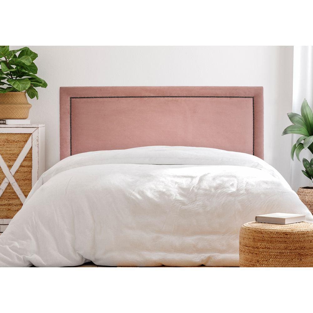 Cabeceira King Reta Luxo 193x60 Veludo Rosê - Tachas Fumê