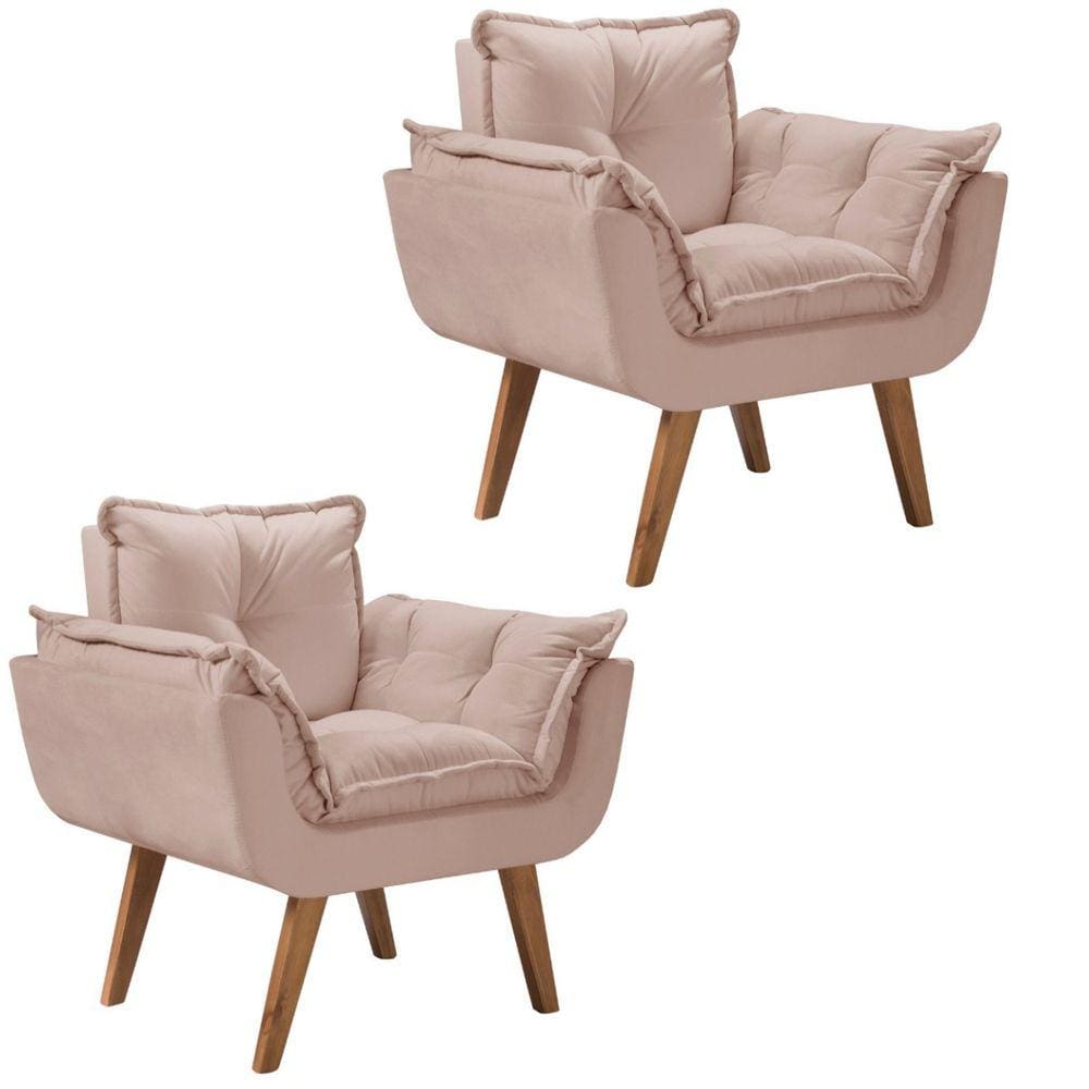 Kit 2 Poltronas Opalla Pés Palito 1 Lugar D Salla Suede