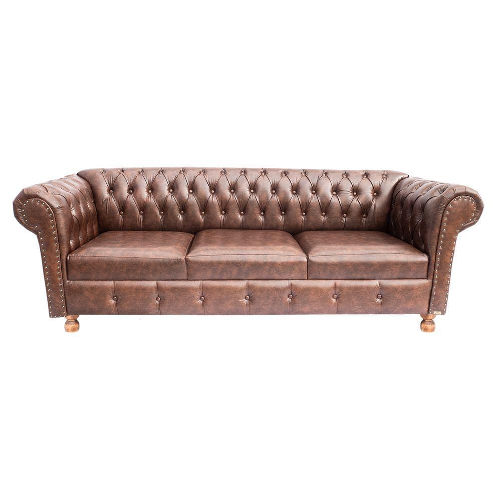 Sofa Chesterfield Luiz XV Courino Marrom 2M Sala Recepcao Barbearia