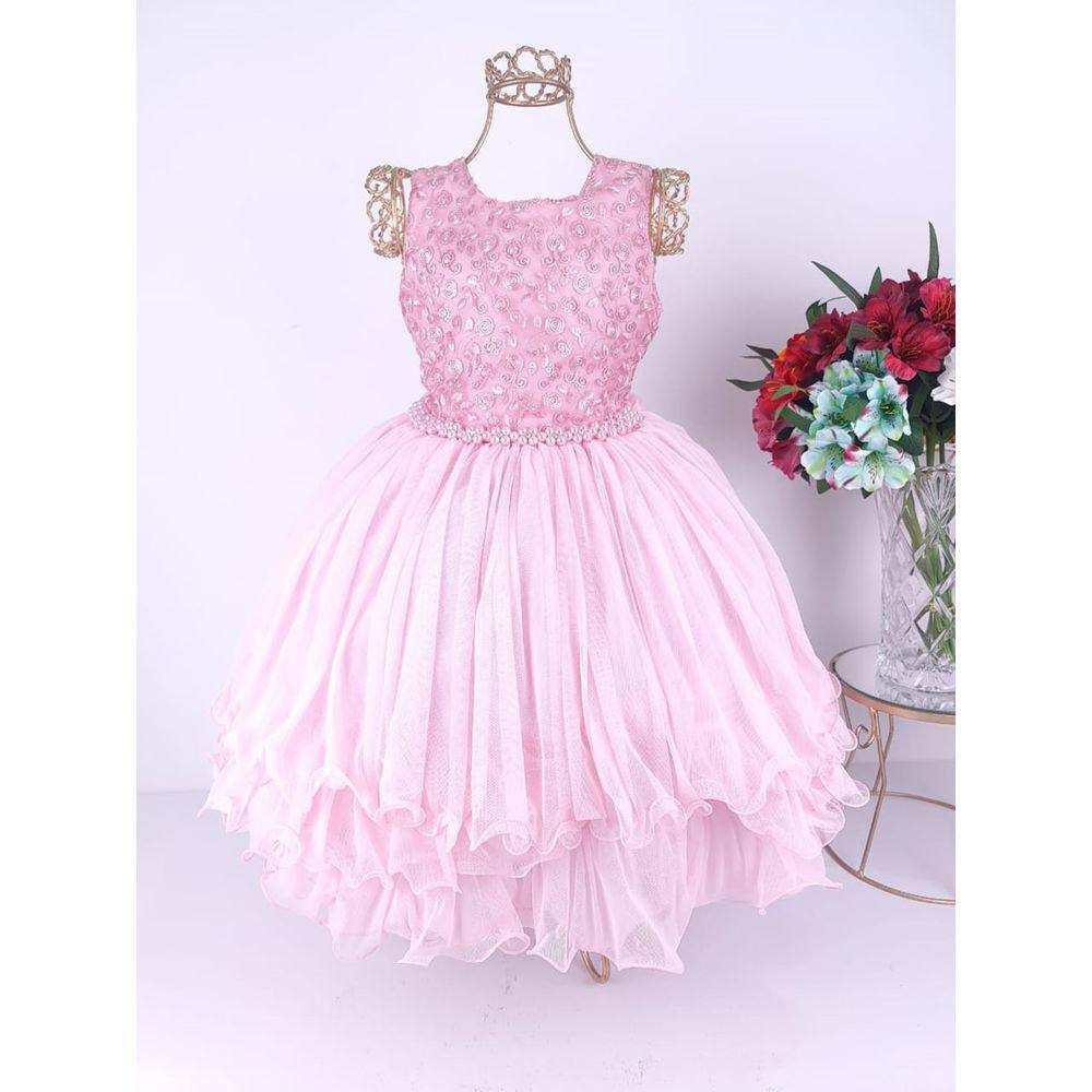 VESTIDO INFANTIL ROSA FLORAL PRINCESA LUXO FESTA ANIVERSÁRIO