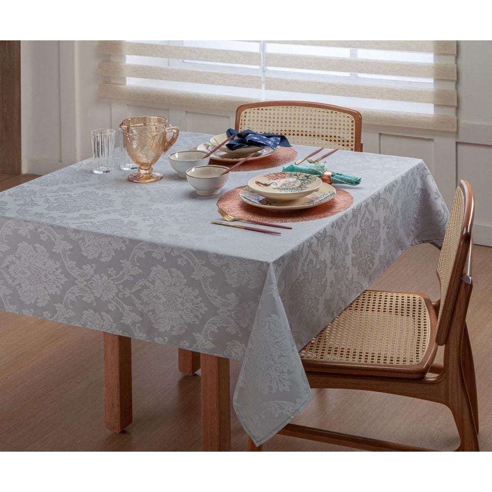 Toalha Mesa Quadrada De Jacquard 1,40M X1,40M Cinza