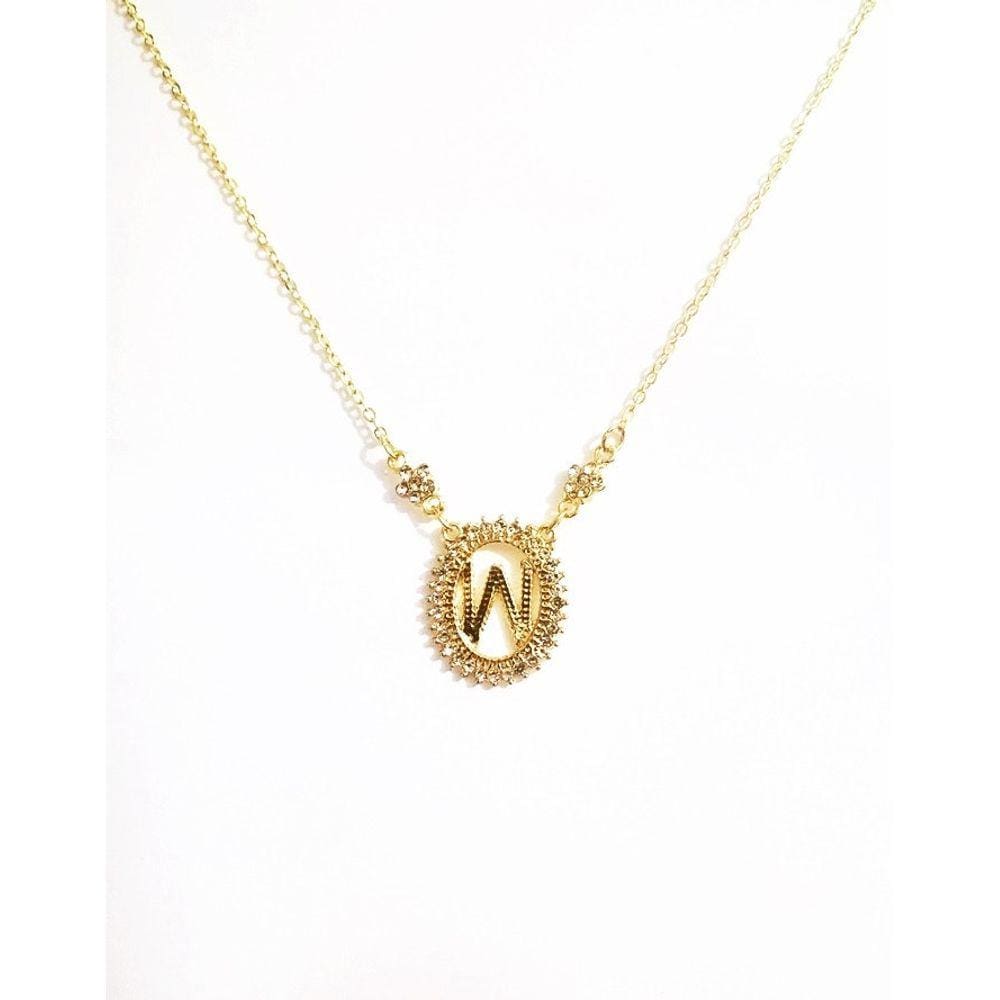 Colar Inicial Letra W Cristal Folheado A Ouro 18k