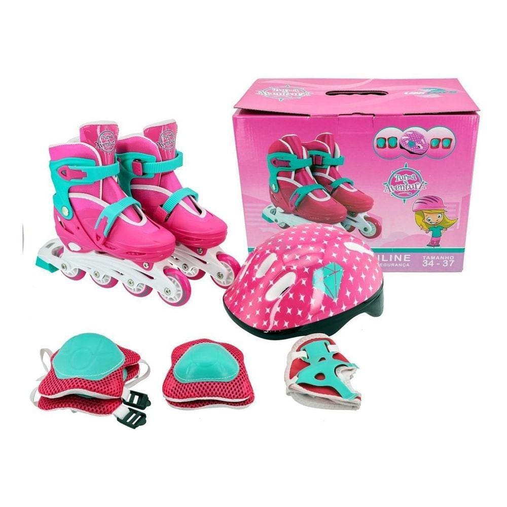 Patins Roller Infantil In-Line Ajustável Rosa Unitoys 1439
