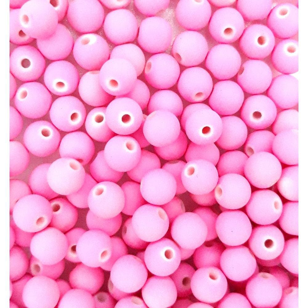 Perola Emborrachada 8 mm C/ Furo Cor Rosa