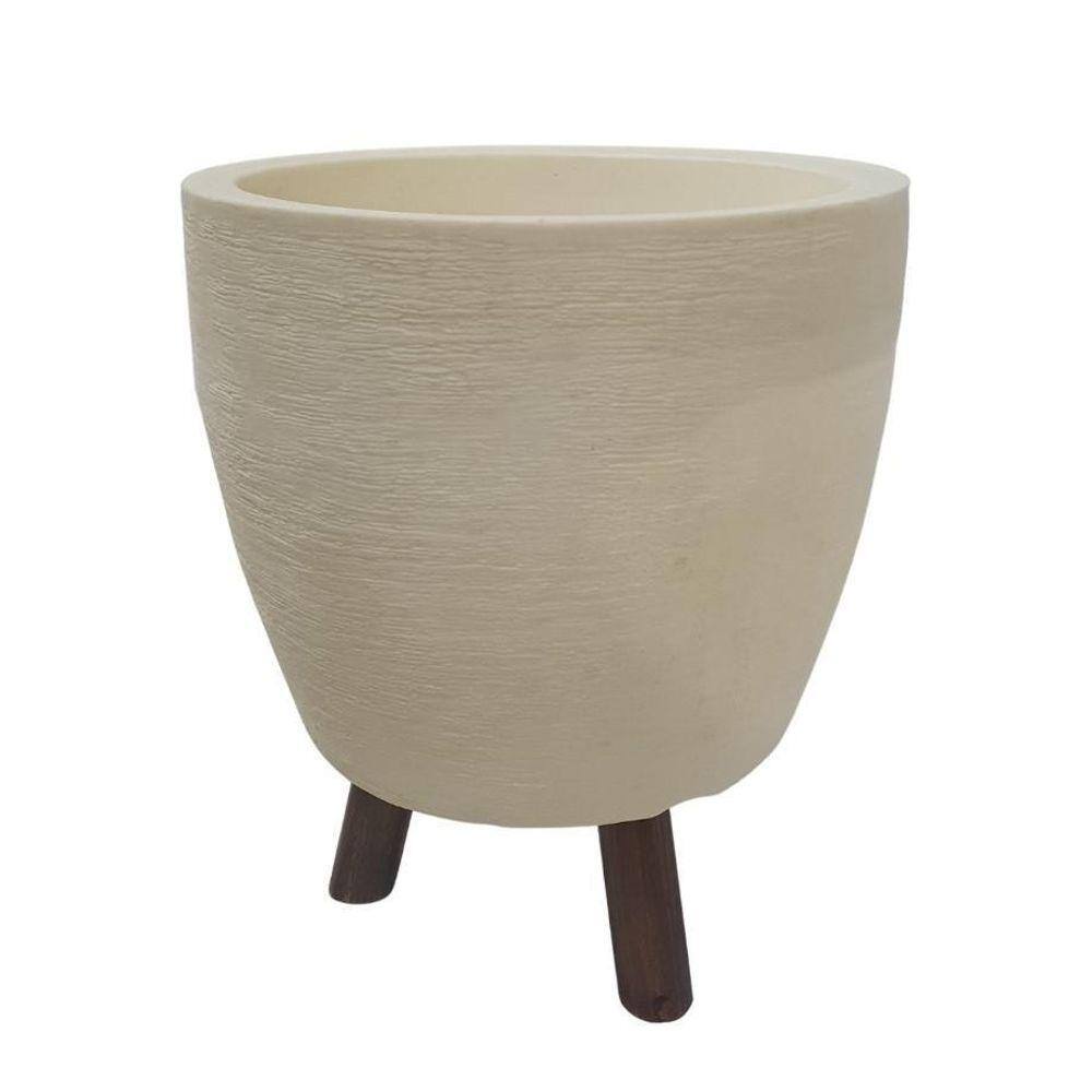 Vaso Berlim 40X33 Cm Bege Tripé De Madeira - Alpe & Aritana