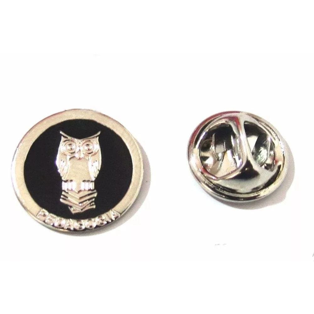 Broche Pedagogia Professora Coruja Folheado Níquel