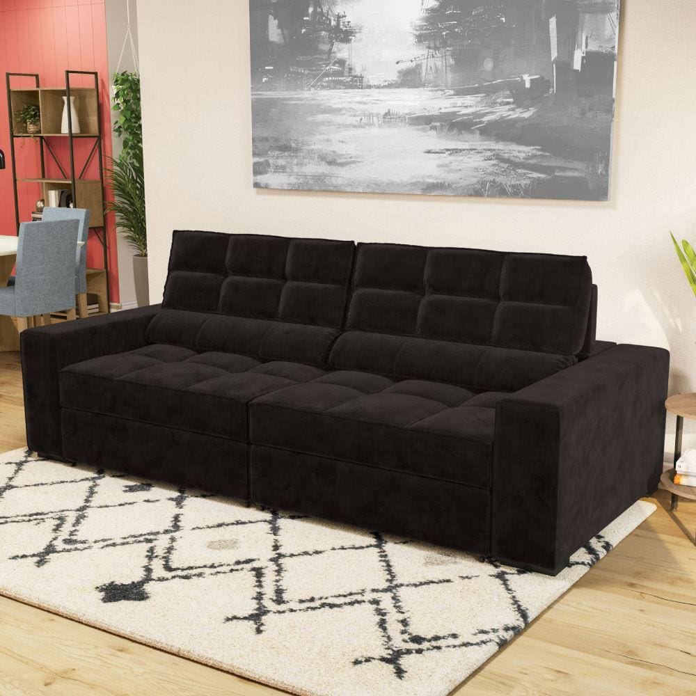 Sofá Deluxe Reclinável com Tecido Suede - Preto