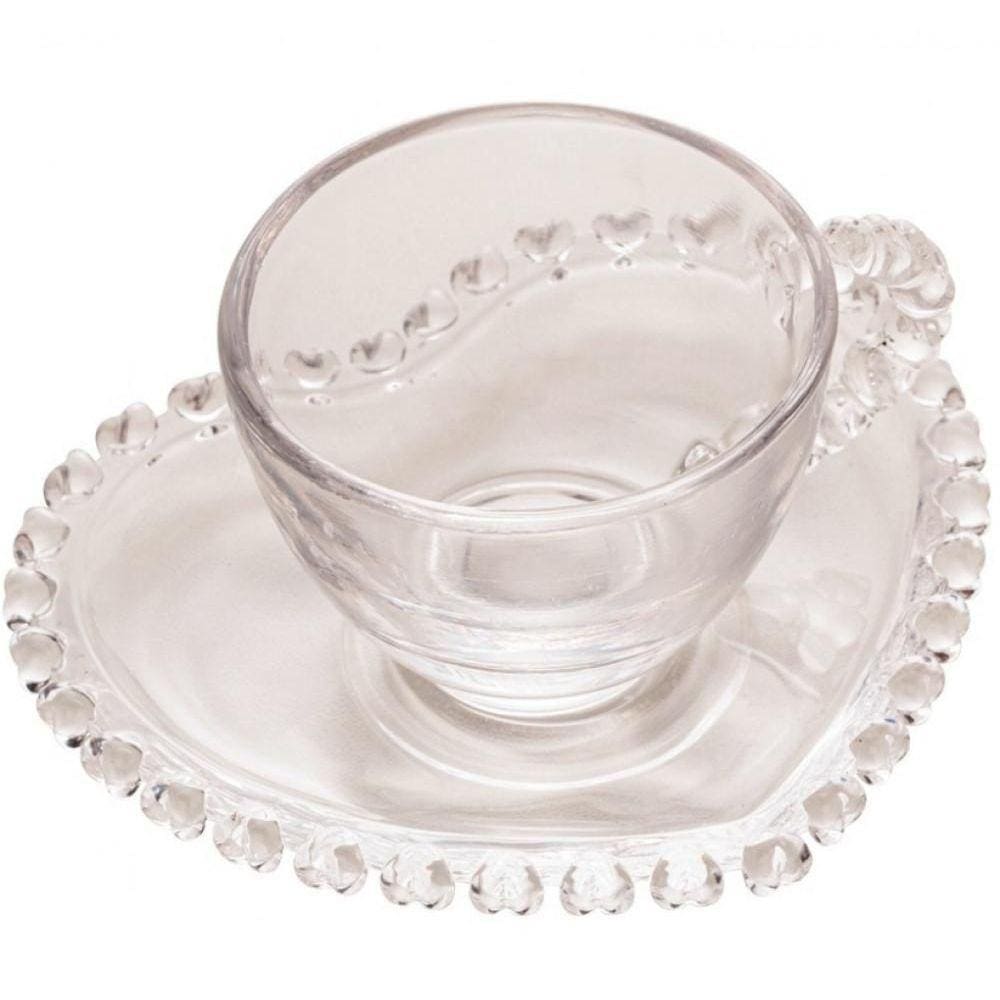 Xícara de Café com Pires Cristal Coração 80 Ml