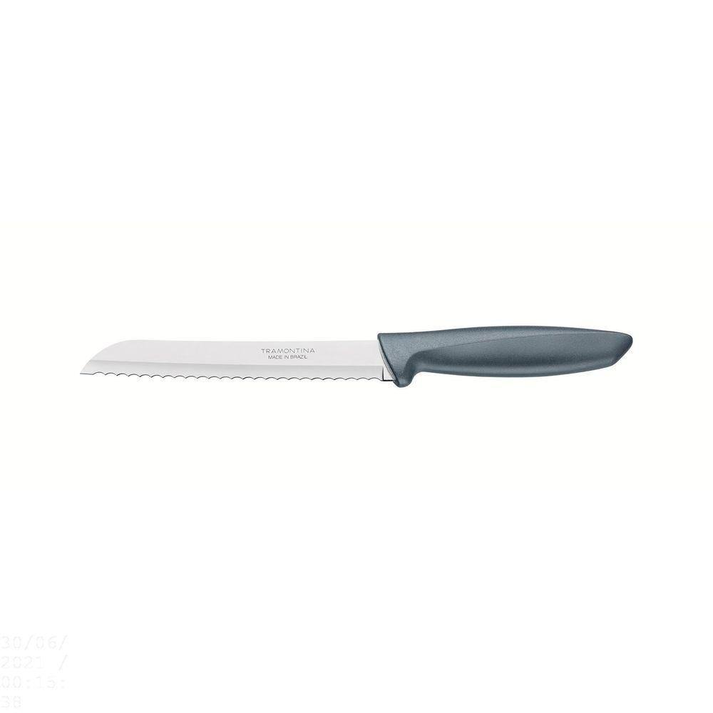 Faca para Pão Tramontina Plenus com Lâmina em Aço Inox e Cabo de Polipropileno Cinza 7" Tramontina