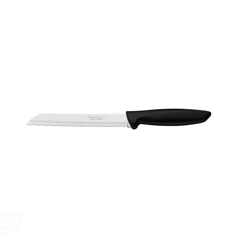 Faca para Pão Tramontina Plenus com Lâmina em Aço Inox e Cabo de Polipropileno Preto 7" Tramontina