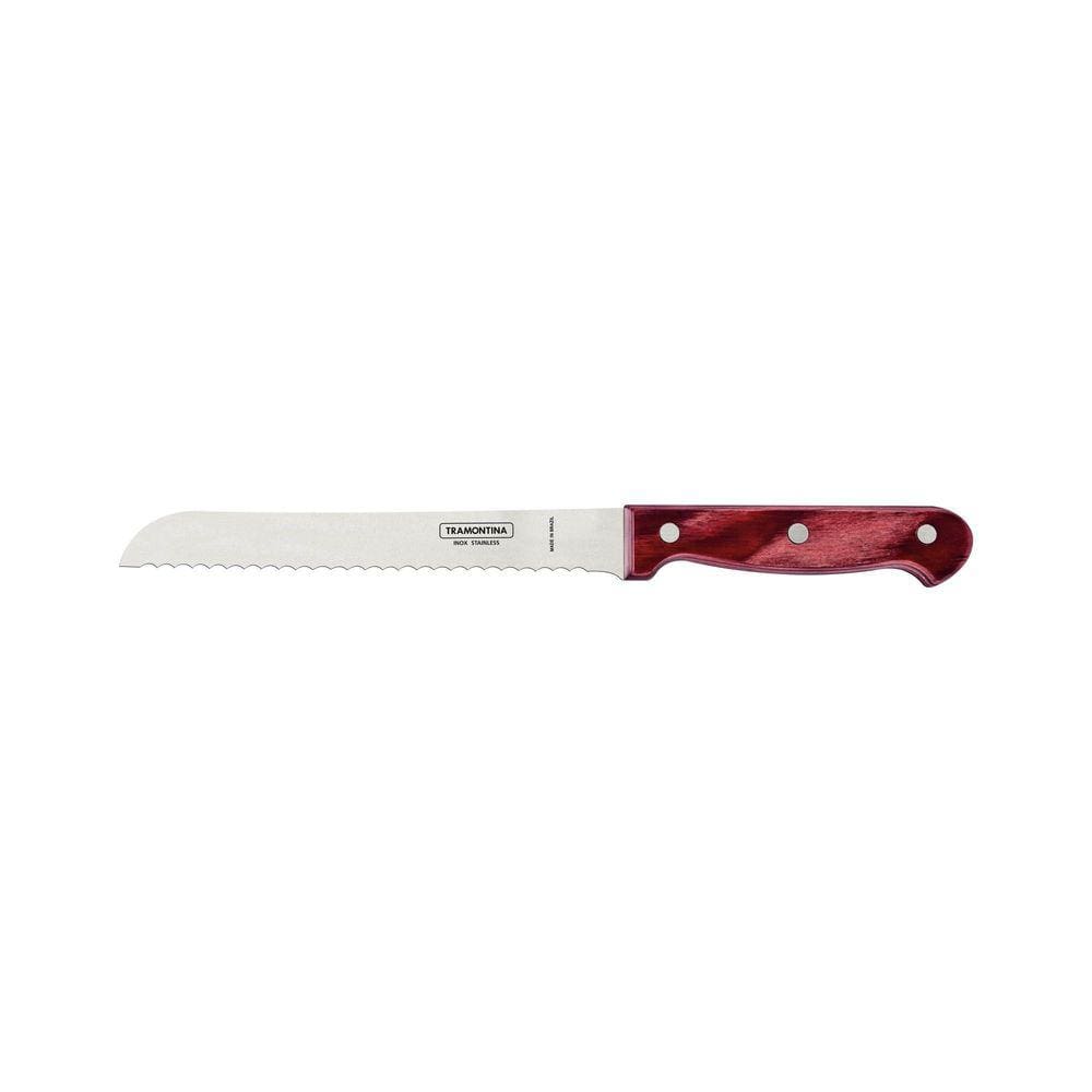 Faca para Pão Tramontina Polywood com Lâmina em Aço Inox e Cabo de Madeira Vermelho 7" Tramontina
