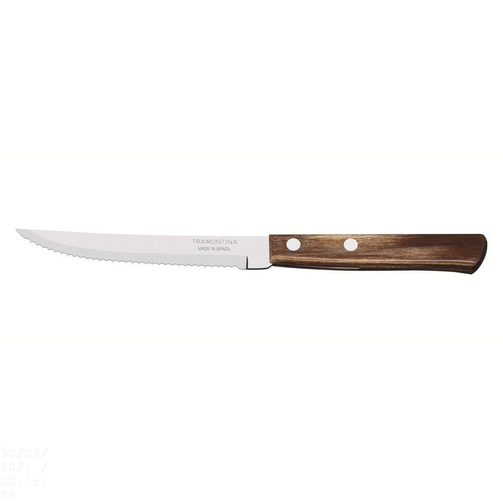 Faca para Churrasco Tramontina com Lâmina em Aço Inox e Cabo em Madeira Polywood Castanho 5" Tramontina