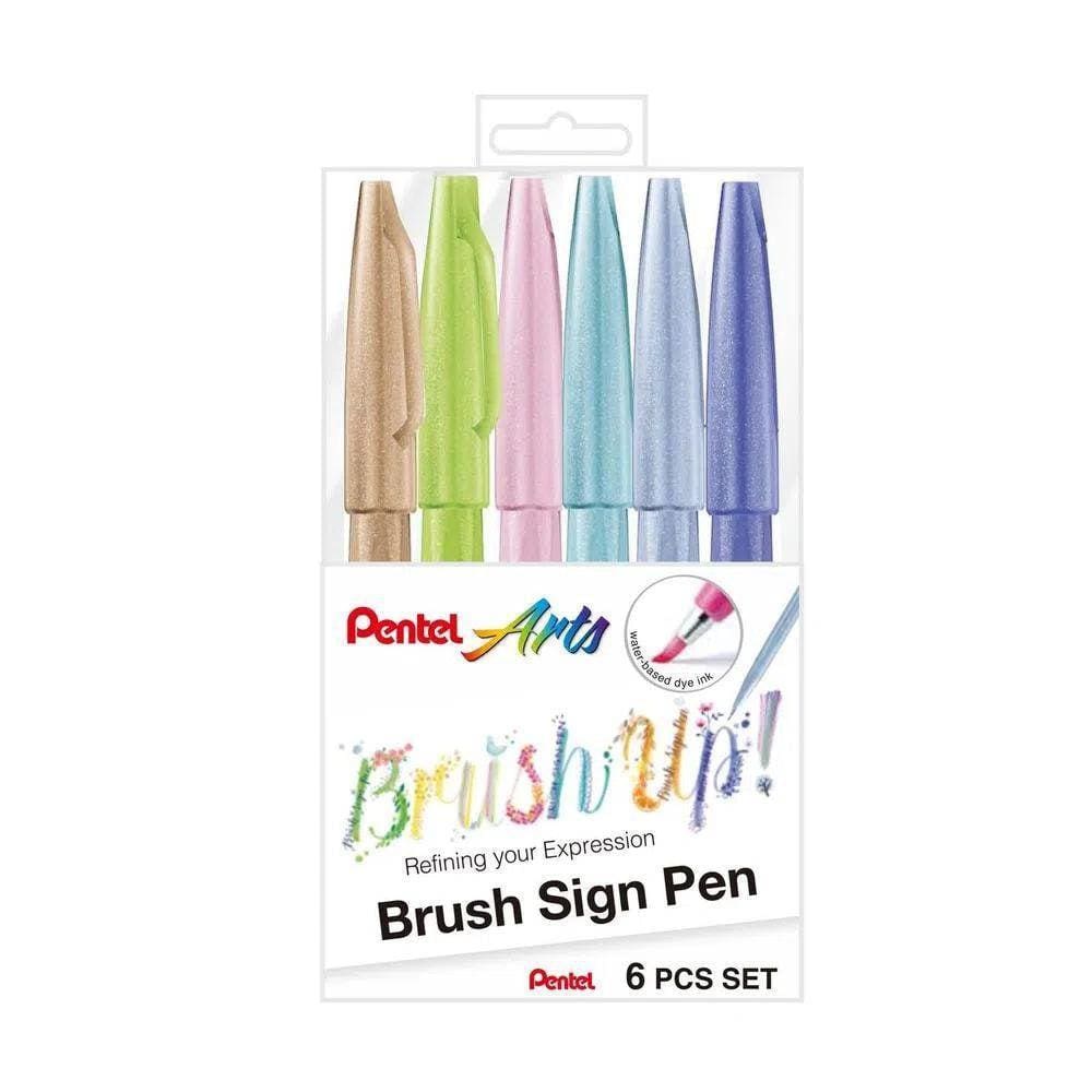 Caneta Brush Pentel Sign Pen Com 6 Cores Pastéis