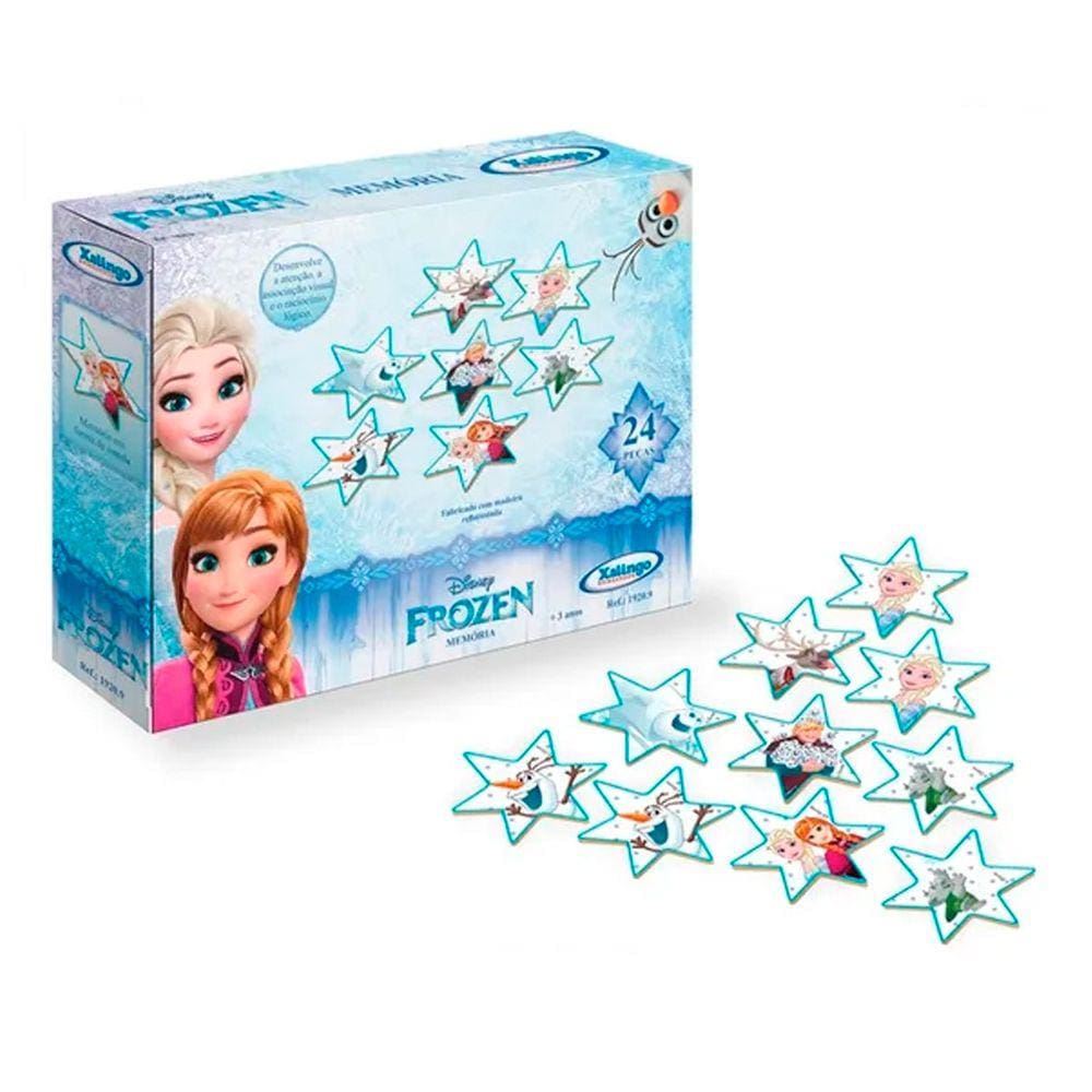 Jogo Da Memória Frozen Disney Estrelas Madeira 24 Peças
