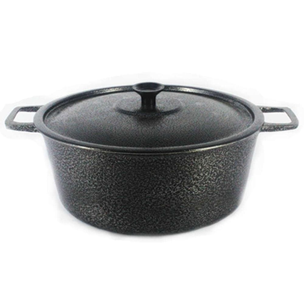 Caçarola Panela Craqueada Alça Alumínio Fundido e Tampa Preta 30cm