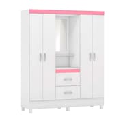 guarda-roupa solteiro com espelho lord 4 pt 2 gv branco e rosa