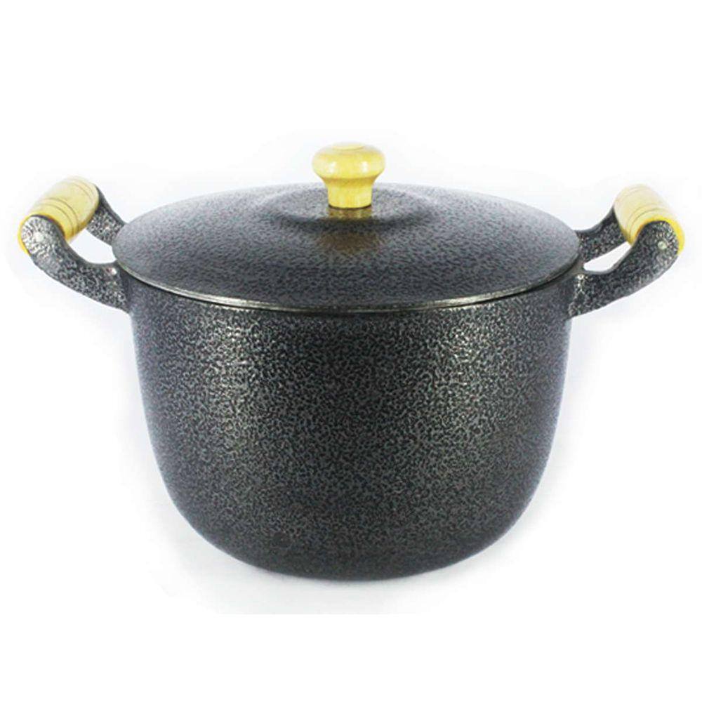 Caldeirão Alumínio Fundido Craqueado Alça de Madeira Preto 30cm