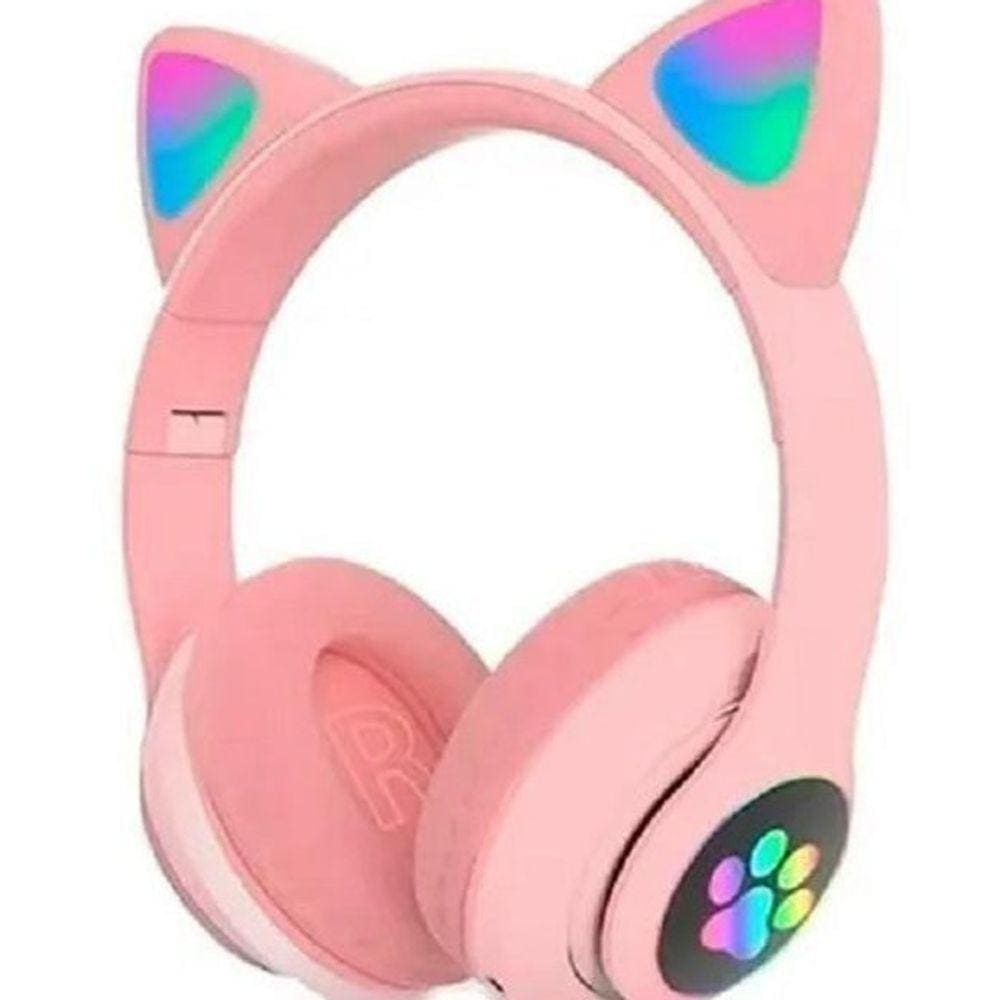 Fone (Headphone) Gatinho Orelhas De Led Dobrável Rosa
