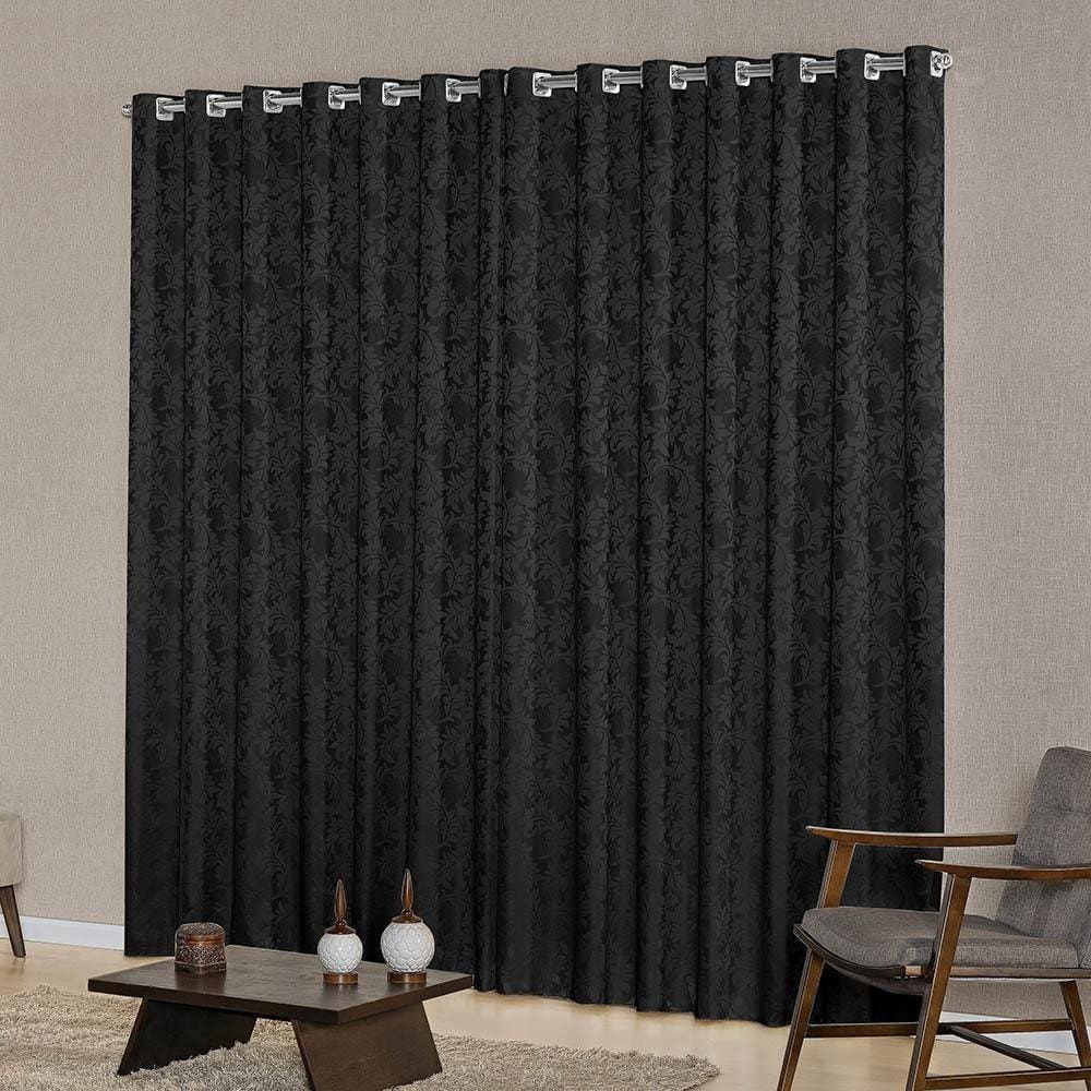 Cortina Janela 2,00M X 1,70M Jacquard Varão Simples Preto