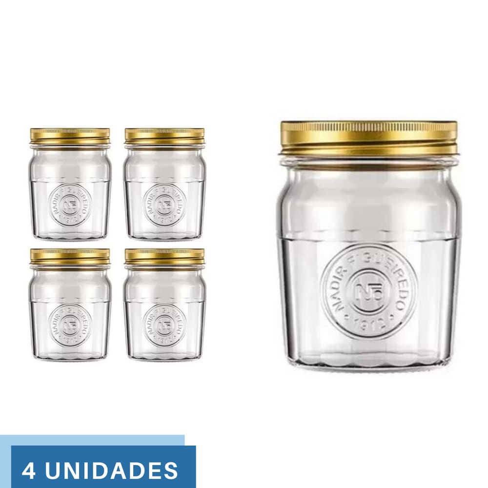 4 Pote Americano Mantimento Café Vidro Vintage 500ml Nadir
