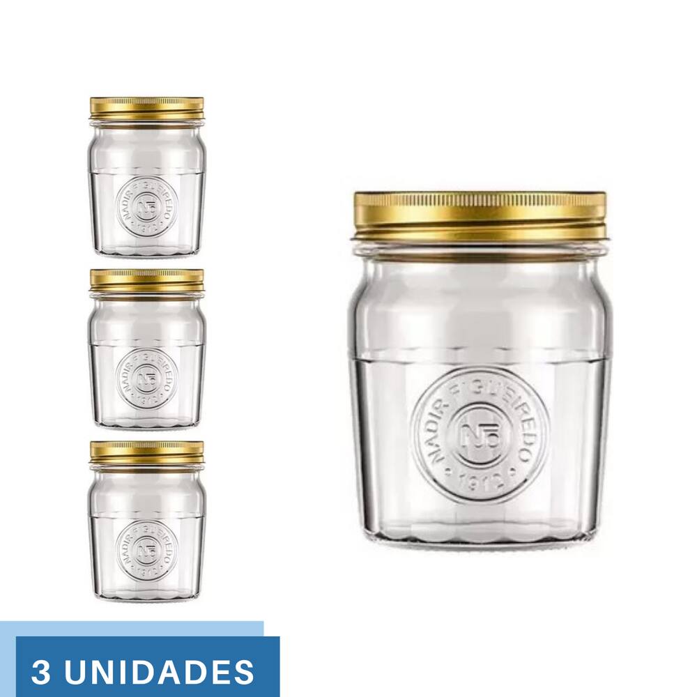 3 Pote Americano Mantimento Café Vidro Vintage 500ml Nadir