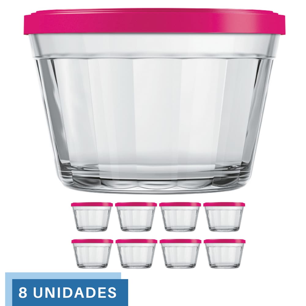 8 Tigela Vidro Americano Tampa Plastica Sortida 1L Nadir