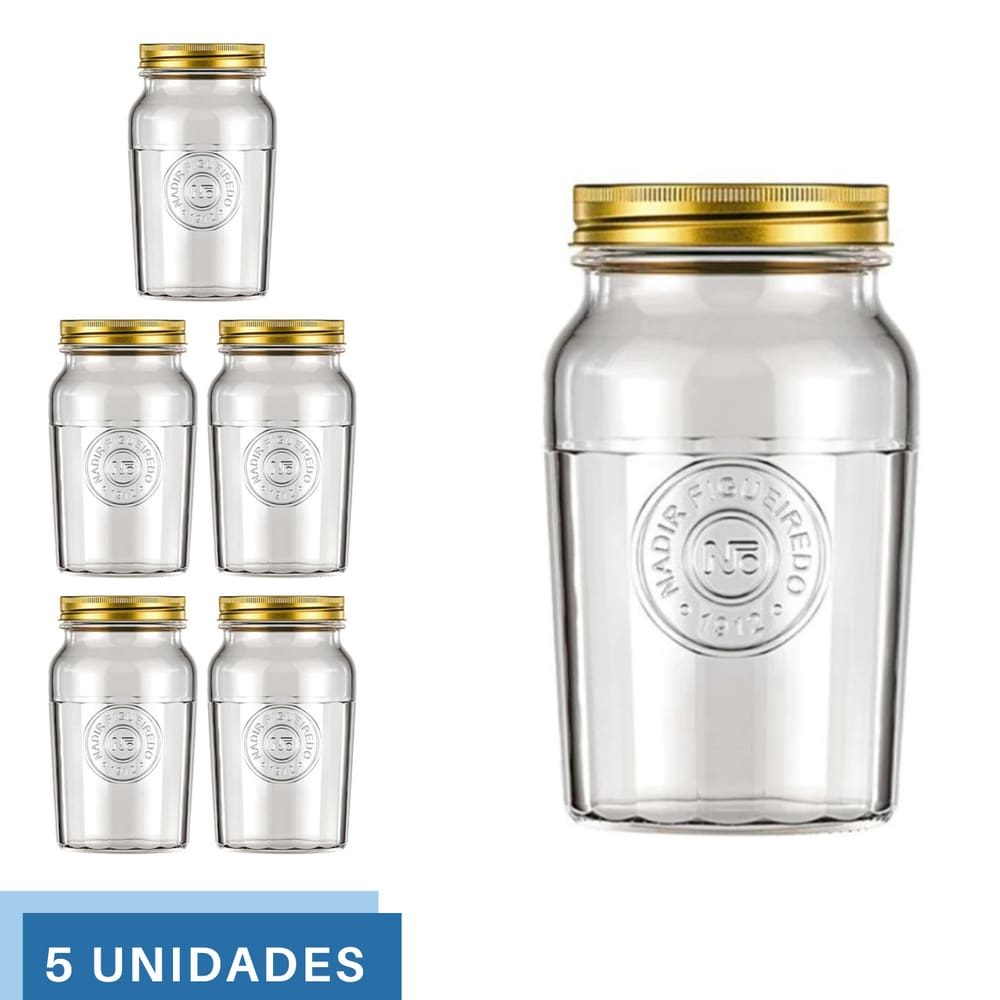 5 Pote Americano Mantimento Café Vidro Vintage 1L Nadir
