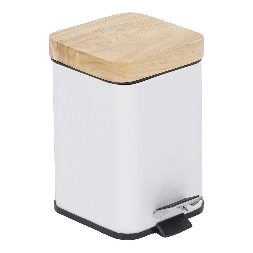 Lixeira De Banheiro Tampo De Madeira Branco 3l 16x15x25cm