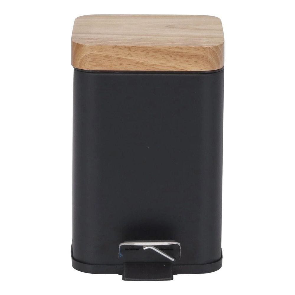 Lixeira De Banheiro Tampo De Madeira Preta 3l 16x15x25cm