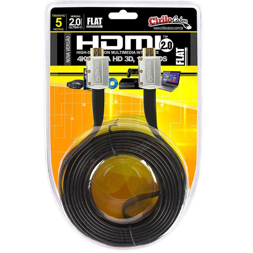 Cabo HDMI 2.0 Flat Desmontável 4K, Ultra HD, 3D - 5 Metros