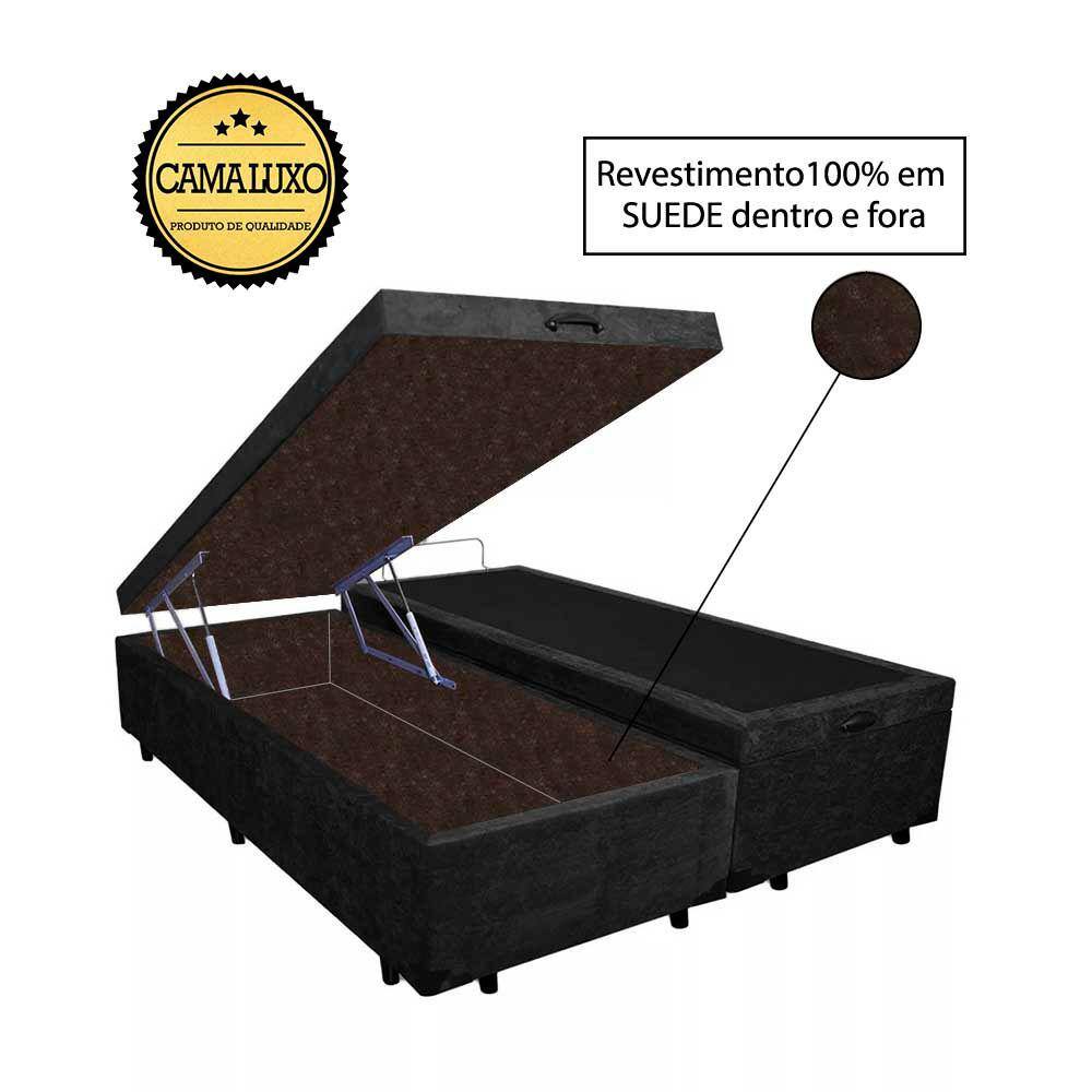 Cama Box Baú Luxo Blindado King Bipartido NK Camas Suede Preto 49x193x203