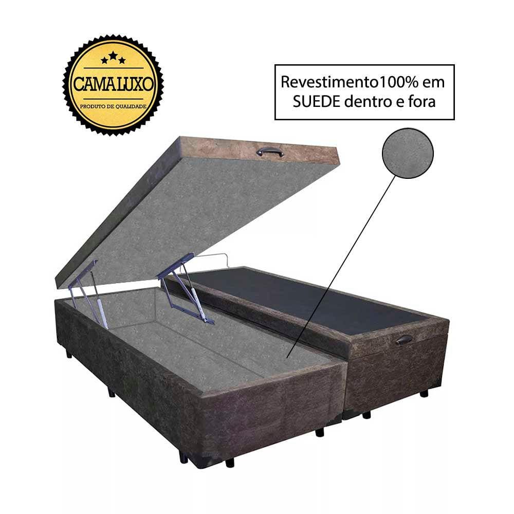 Cama Box Baú Luxo Blindado King Bipartido NK Camas Suede Marrom 49x193x203