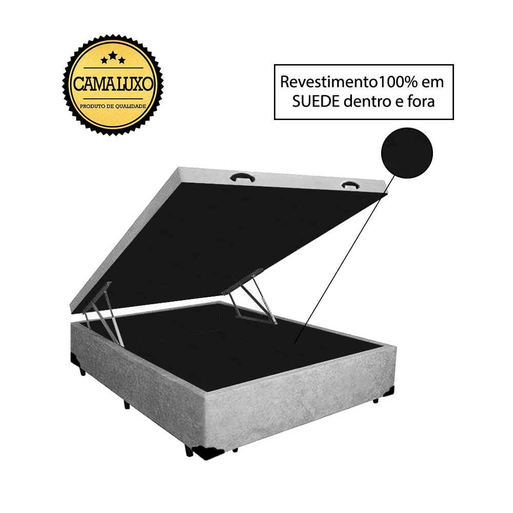 Cama Box Baú Luxo Blindado Casal NK Camas Suede Cinza 41x138x188