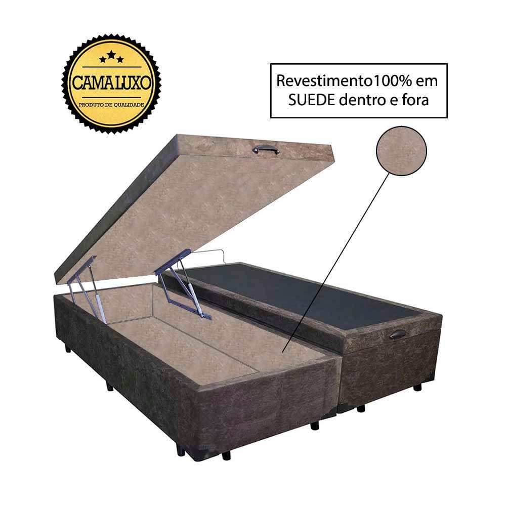 Cama Box Baú Luxo Blindado Casal Bipartido NK Camas Suede Marrom 49x138x188
