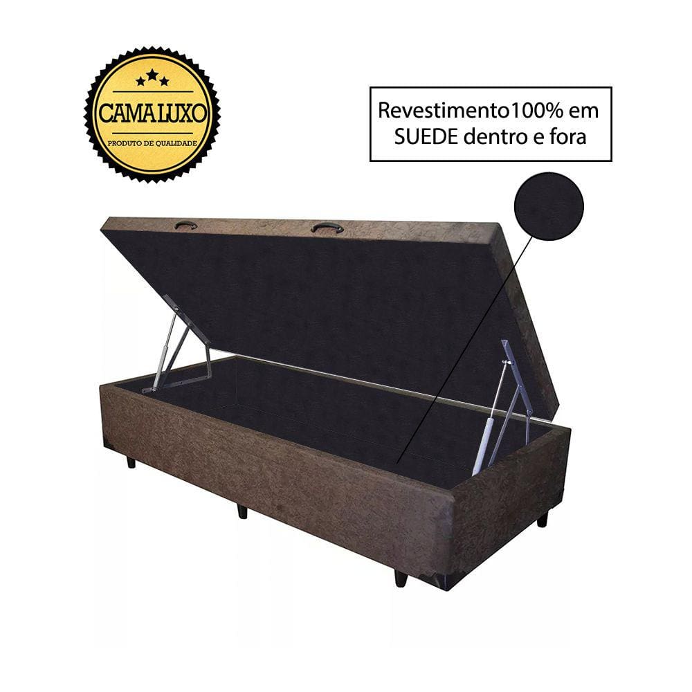 Cama Box Baú Luxo Blindado Solteiro NK Camas Suede Marrom 49x88x188
