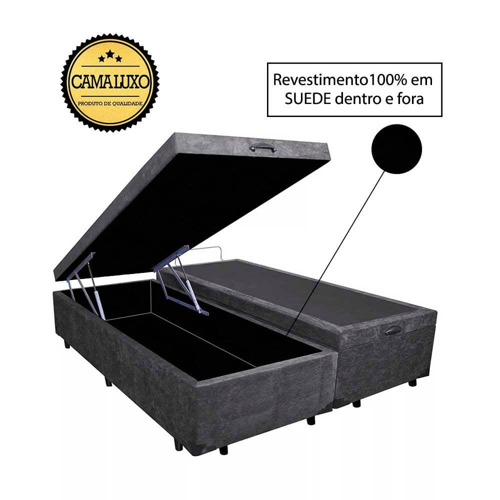 Cama Box Baú Luxo Blindado King Bipartido NK Camas Suede Cinza 49x193x203