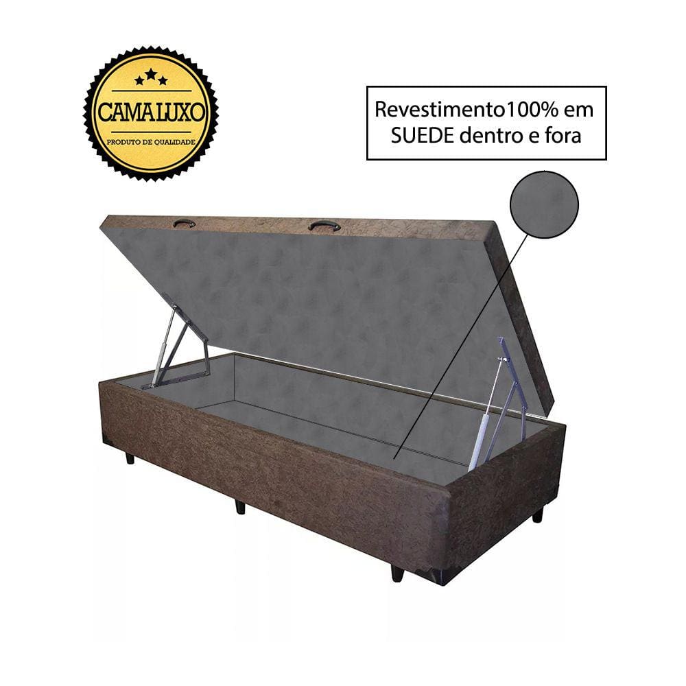 Cama Box Baú Luxo Blindado Solteiro NK Camas Suede Marrom 41x78x188