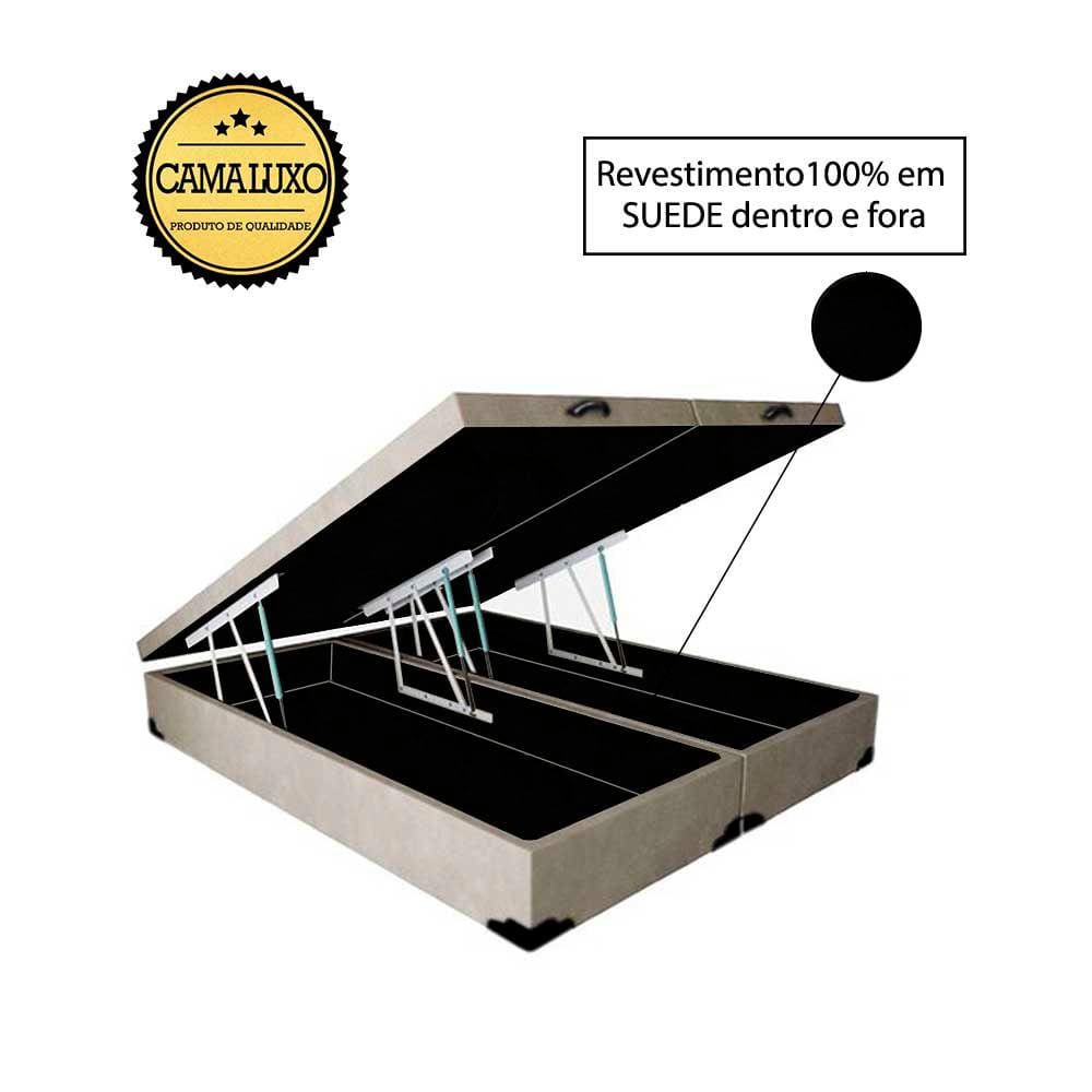 Cama Box Baú Luxo Blindado King Bipartido NK Camas Suede Bege 41x193x203